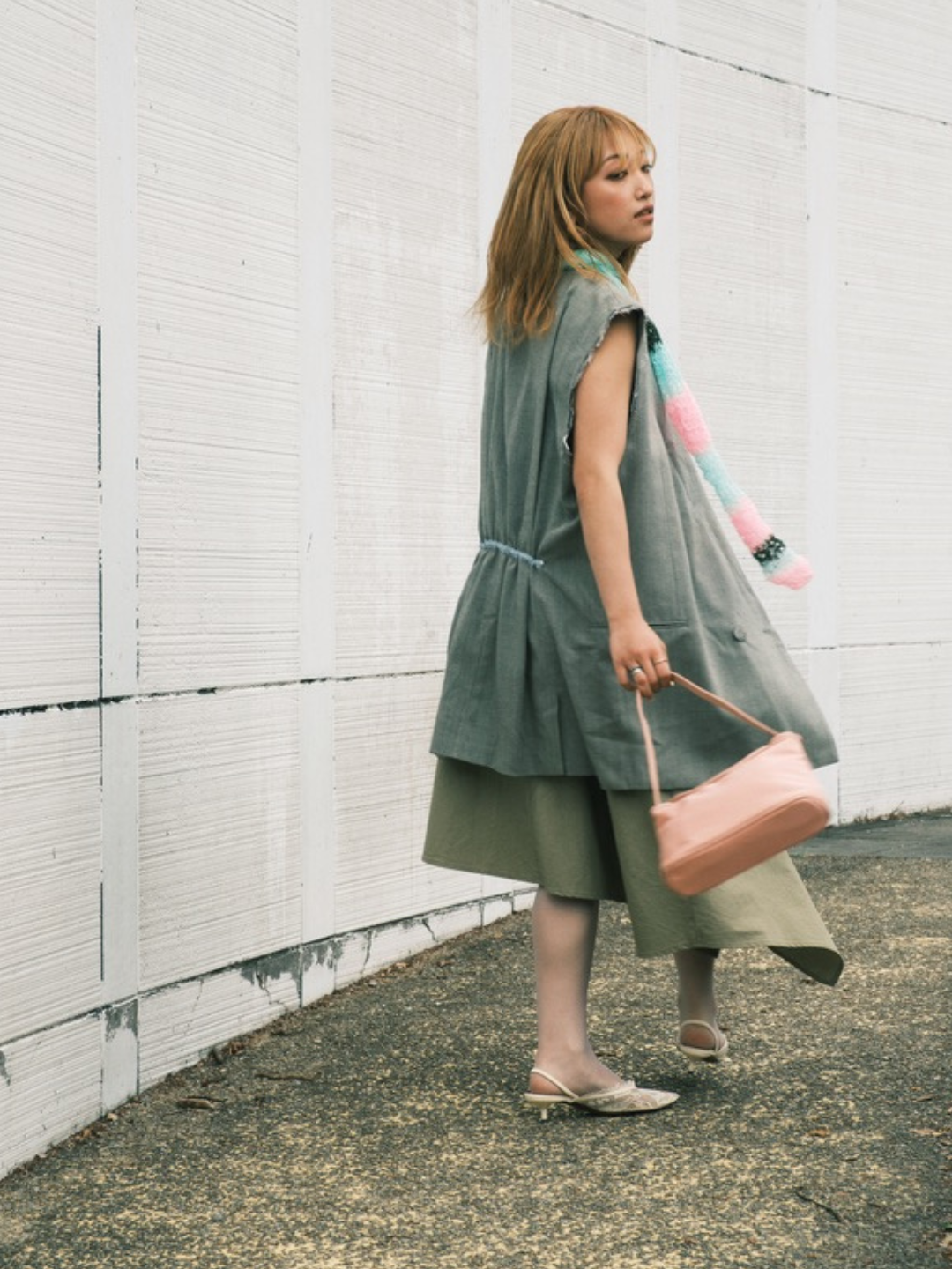 Asymmetric Midi Skirt (Beige)