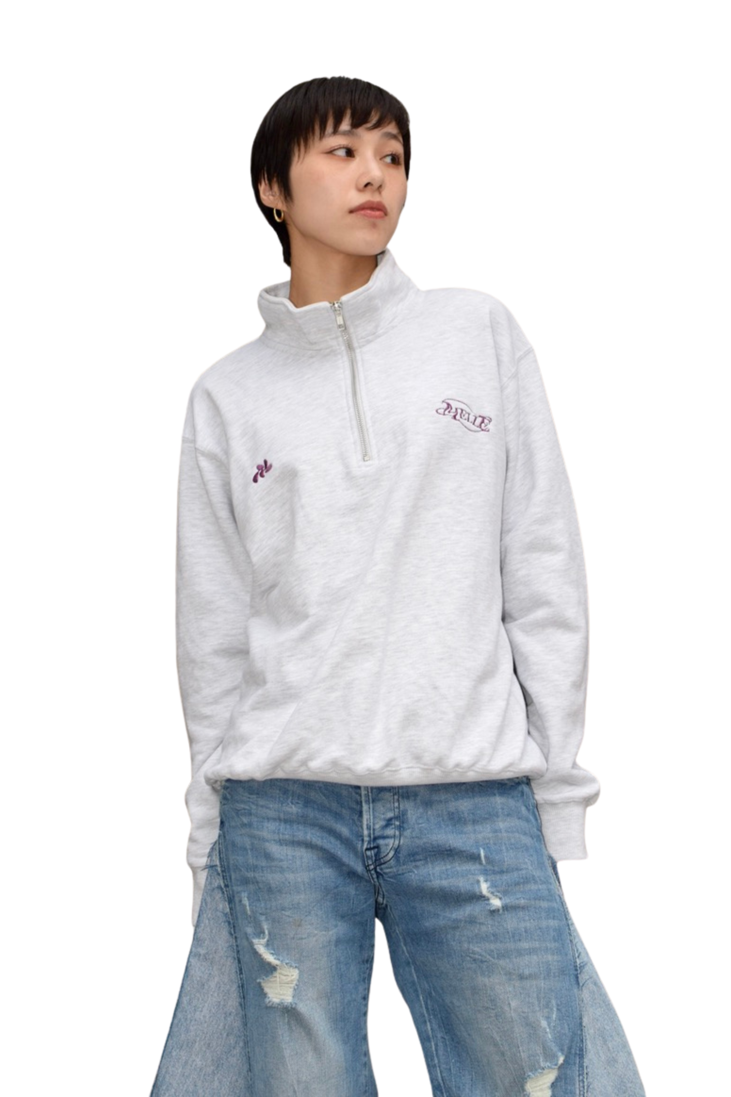 Half-Zip Pile Sweat | ash×burugundy (残りわずか)