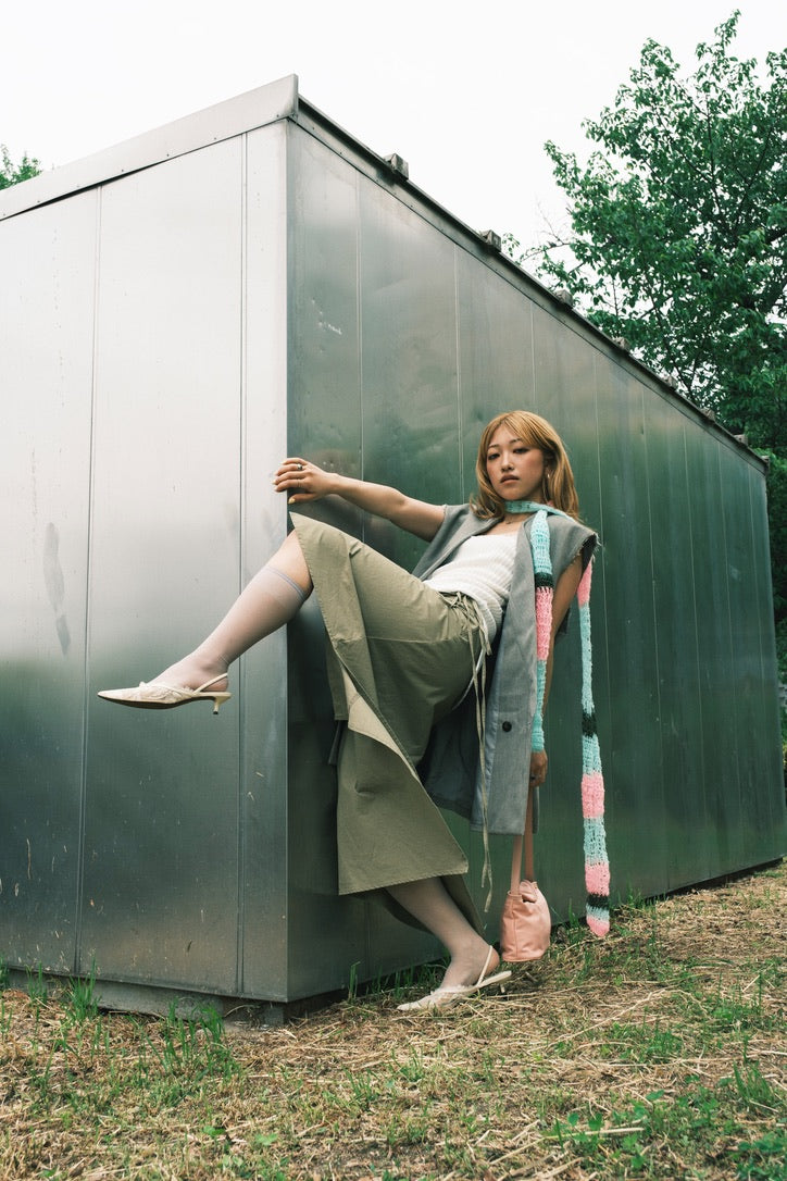 Asymmetric Midi Skirt (Beige)