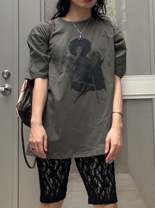 INDEPENDENT GIRL Box Tshirts ｜Khaki Vintage