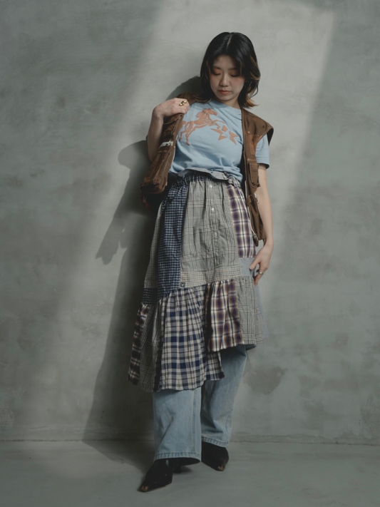 Upcycled Vintage Collection - Patchwork Check Flare Skirt
