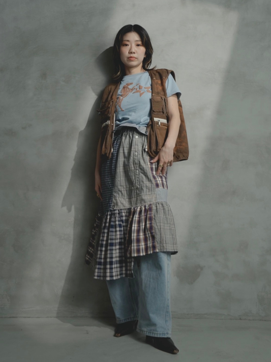 Upcycled Vintage Collection - Patchwork Check Flare Skirt