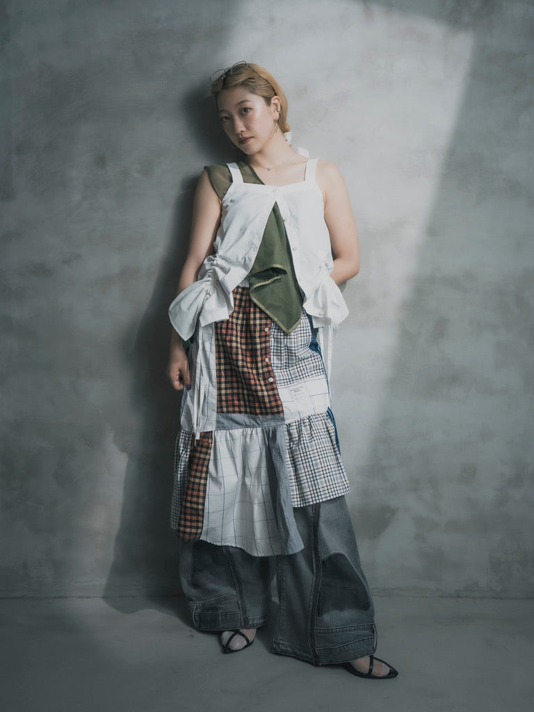 Upcycled Vintage Collection - Patchwork Check Flare Skirt