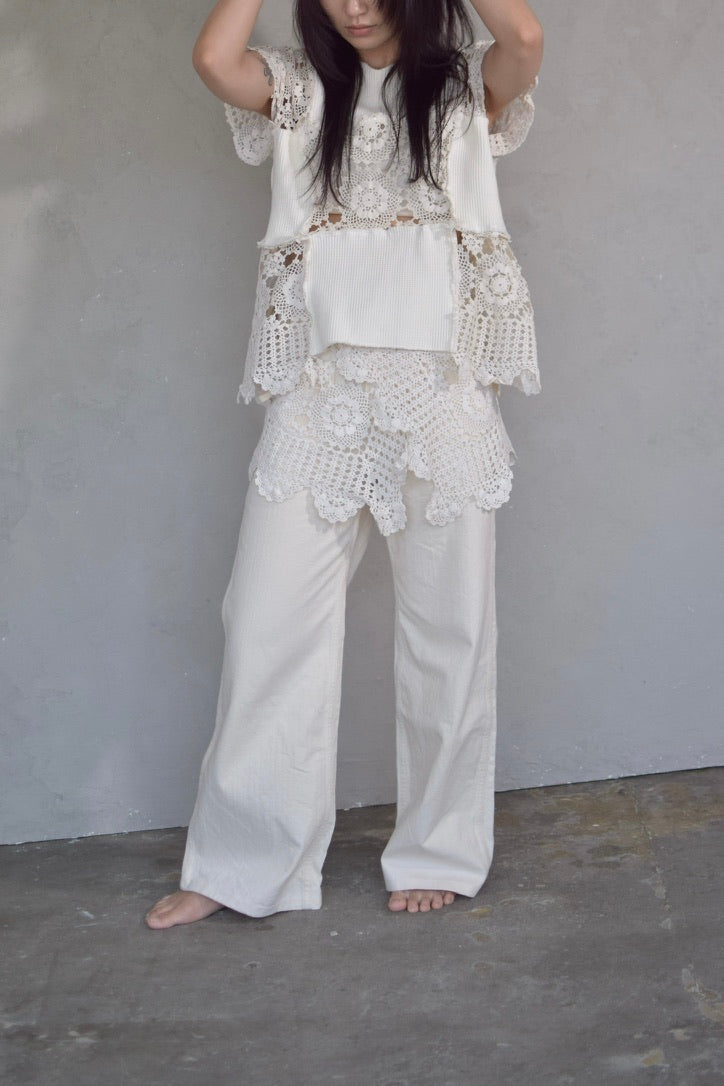 Upcycled Vintage Collection -White Lace Patchwork Top