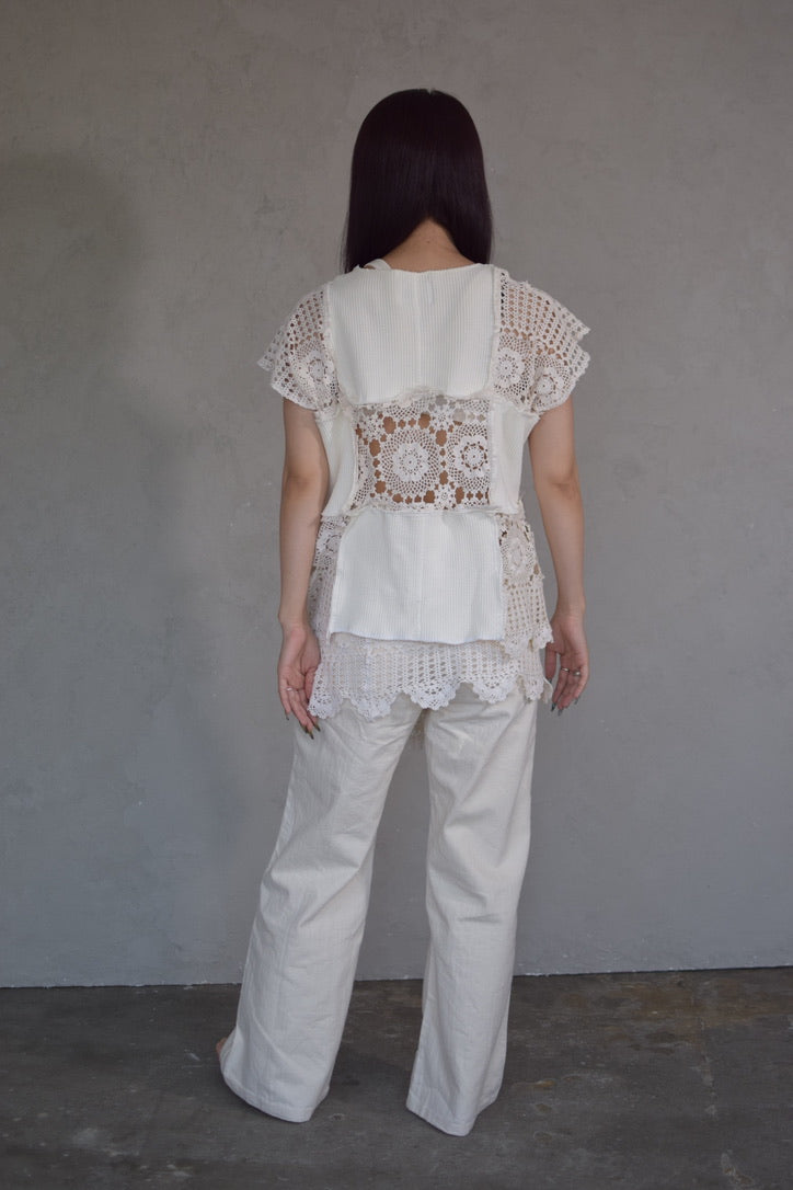 Upcycled Vintage Collection -White Lace Patchwork Top