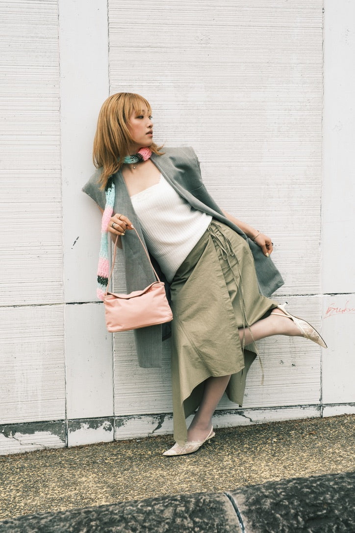 Asymmetric Midi Skirt (Beige)