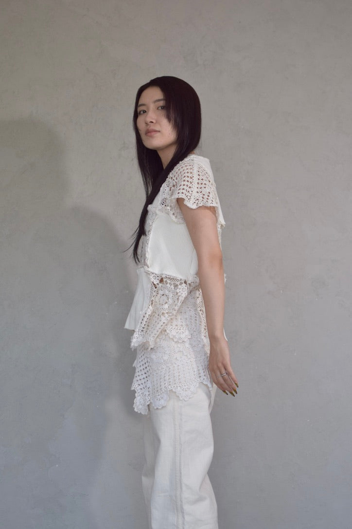 Upcycled Vintage Collection -White Lace Patchwork Top