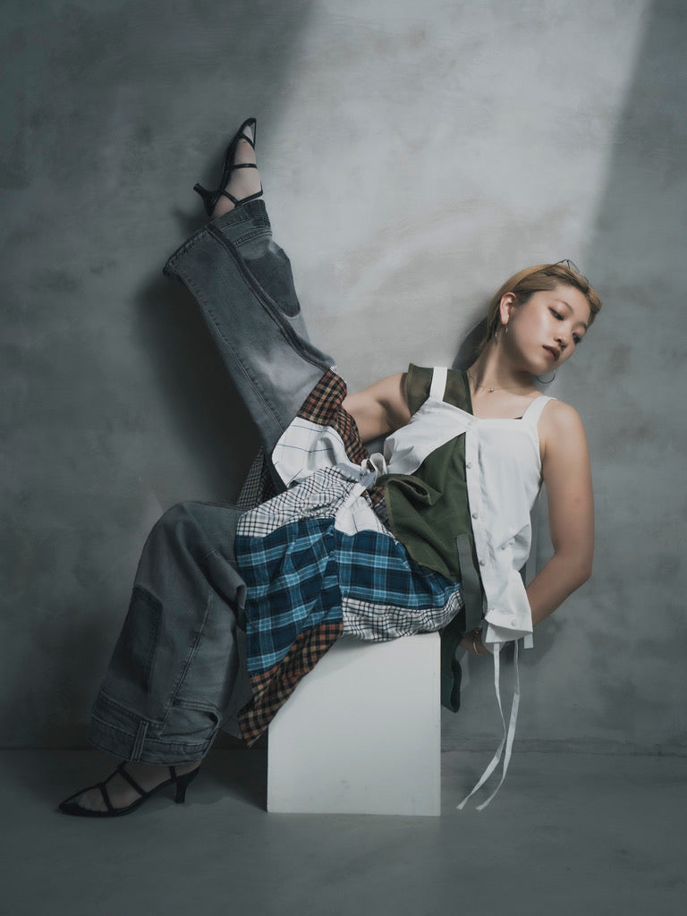 Upcycled Vintage Collection - Patchwork Check Flare Skirt