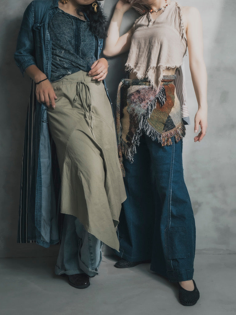 Asymmetric Midi Skirt (Beige)