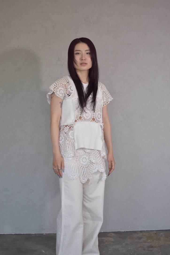 Upcycled Vintage Collection -White Lace Patchwork Top