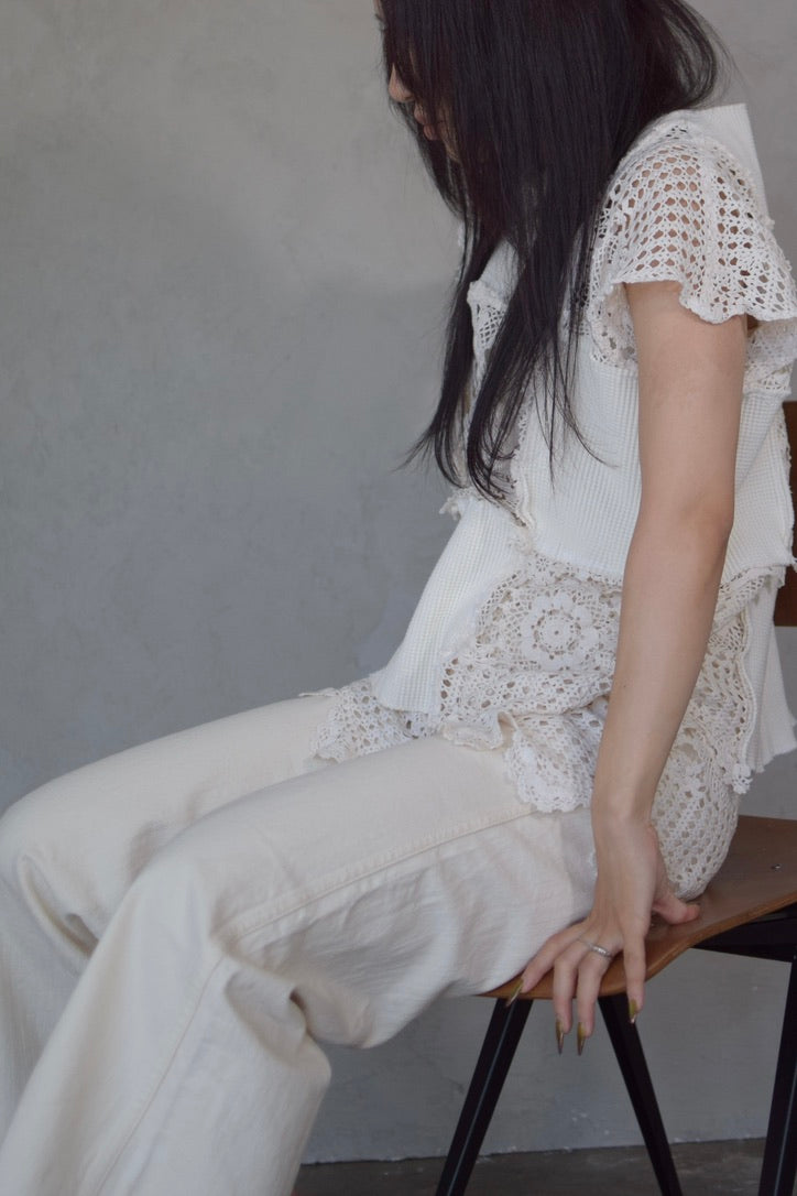 Upcycled Vintage Collection -White Lace Patchwork Top