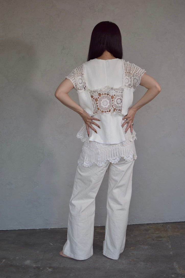 Upcycled Vintage Collection -White Lace Patchwork Top