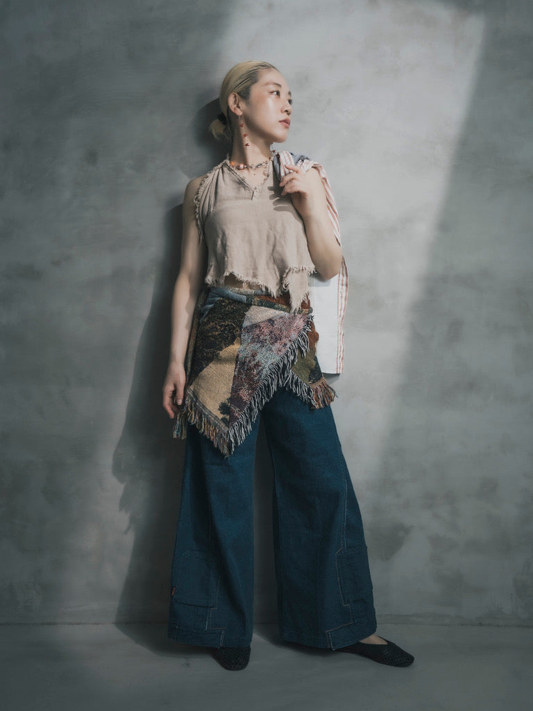 Upcycled Vintage Collection - Double Denim Flare Pants (Deep Indigo)