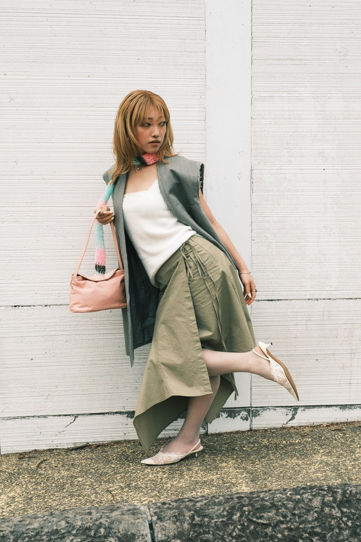 Asymmetric Midi Skirt (Beige)