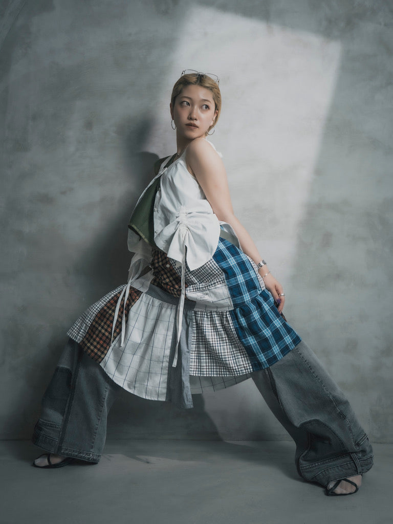 Upcycled Vintage Collection - Patchwork Check Flare Skirt
