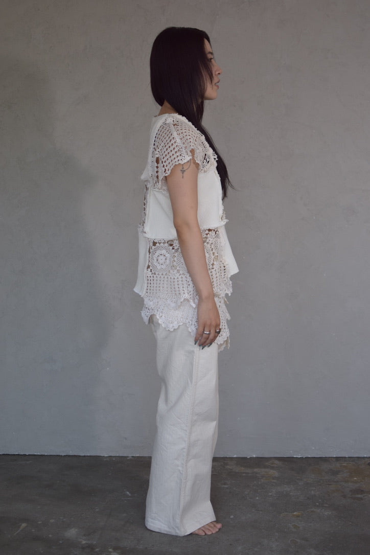 Upcycled Vintage Collection -White Lace Patchwork Top
