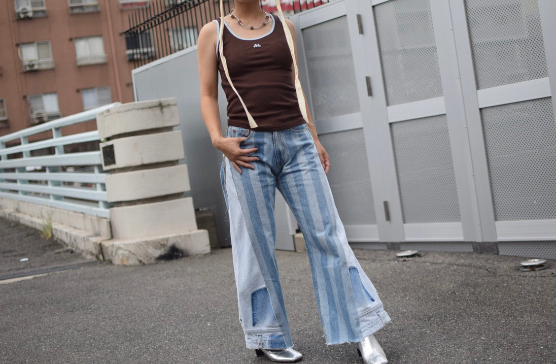 MELLE LOGO BICOLOR RIB TANKTOP |yellow