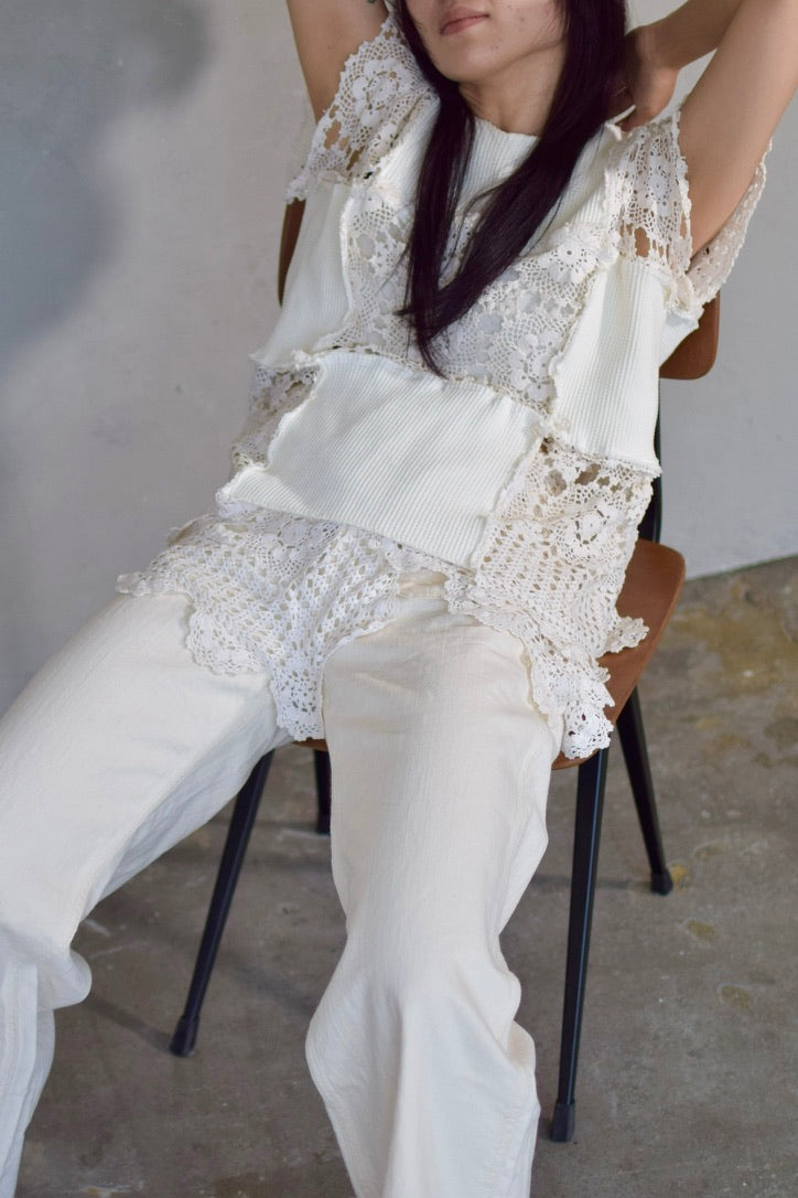 Upcycled Vintage Collection -White Lace Patchwork Top