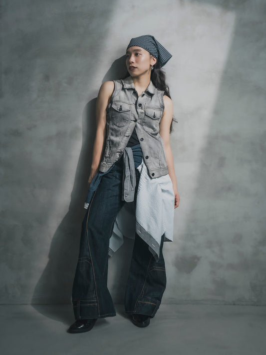 Upcycled Vintage Collection - Double Denim Wide Half Pants (Indigo)