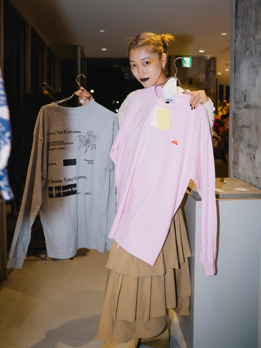 CHOOSE YOUR GROOVE Long Sleeve Tee | white, gray, pink  (受注販売 : 次回お届け4月中旬)