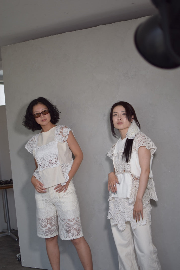 Upcycled Vintage Collection -White Lace Patchwork Top