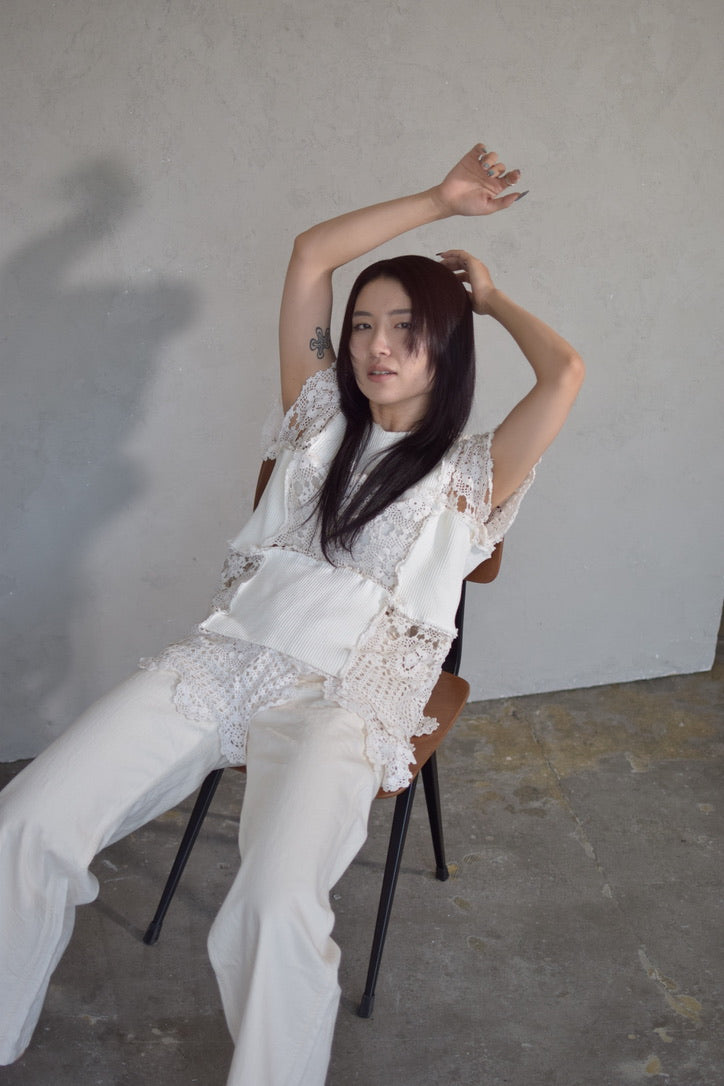 Upcycled Vintage Collection -White Lace Patchwork Top