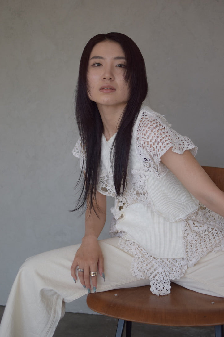 Upcycled Vintage Collection -White Lace Patchwork Top