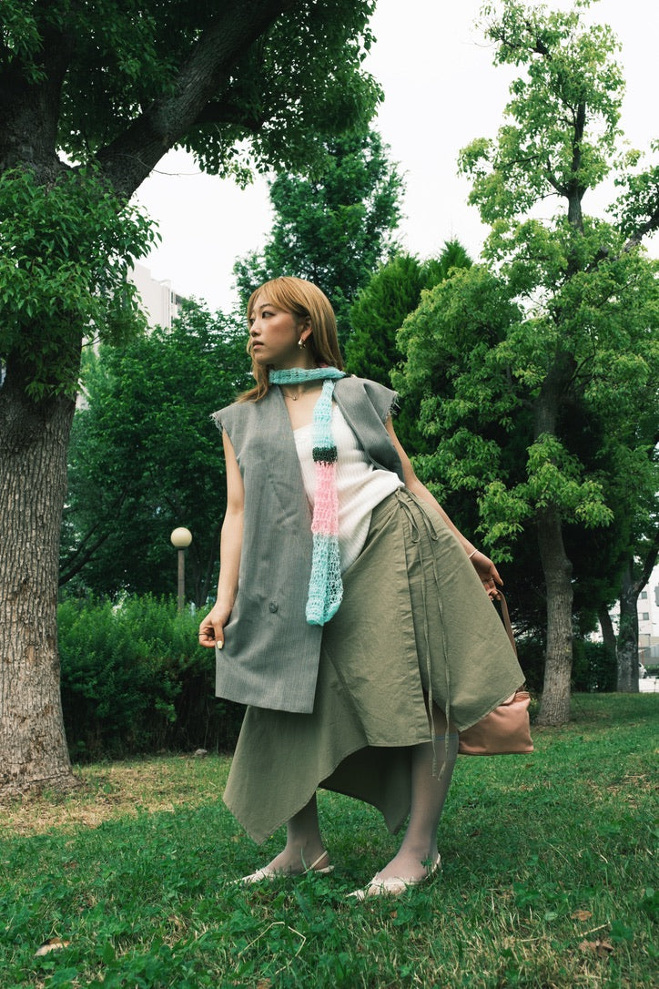 Asymmetric Midi Skirt (Beige)