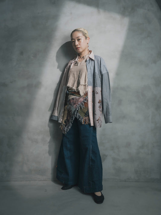 Upcycled Vintage Collection - Double Denim Flare Pants (Deep Indigo)