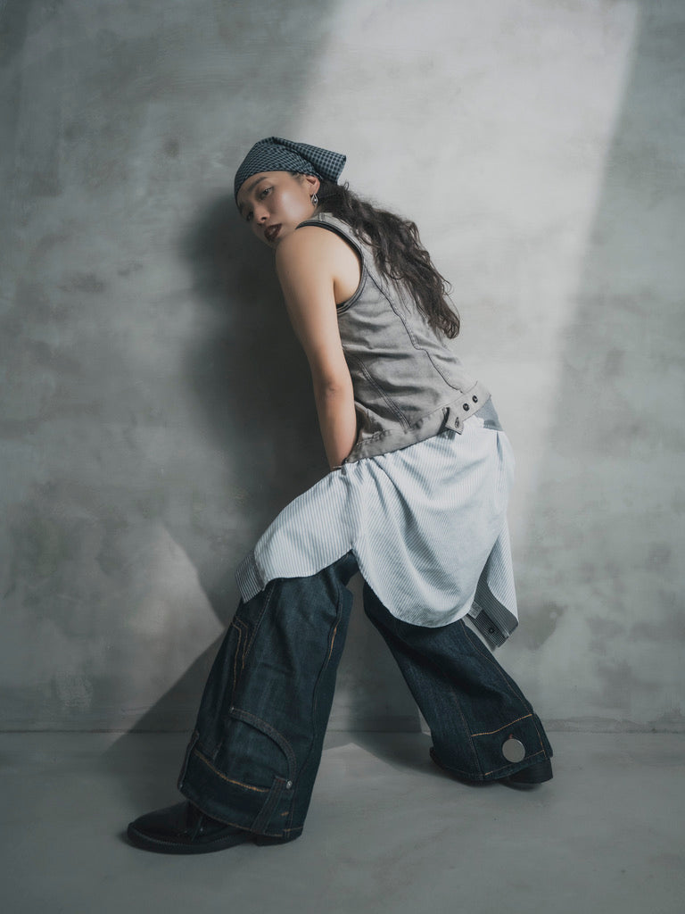 Upcycled Vintage Collection - Double Denim Wide Half Pants (Indigo)