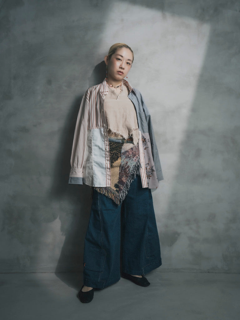 Upcycled Vintage Collection - Double Denim Flare Pants (Deep Indigo)