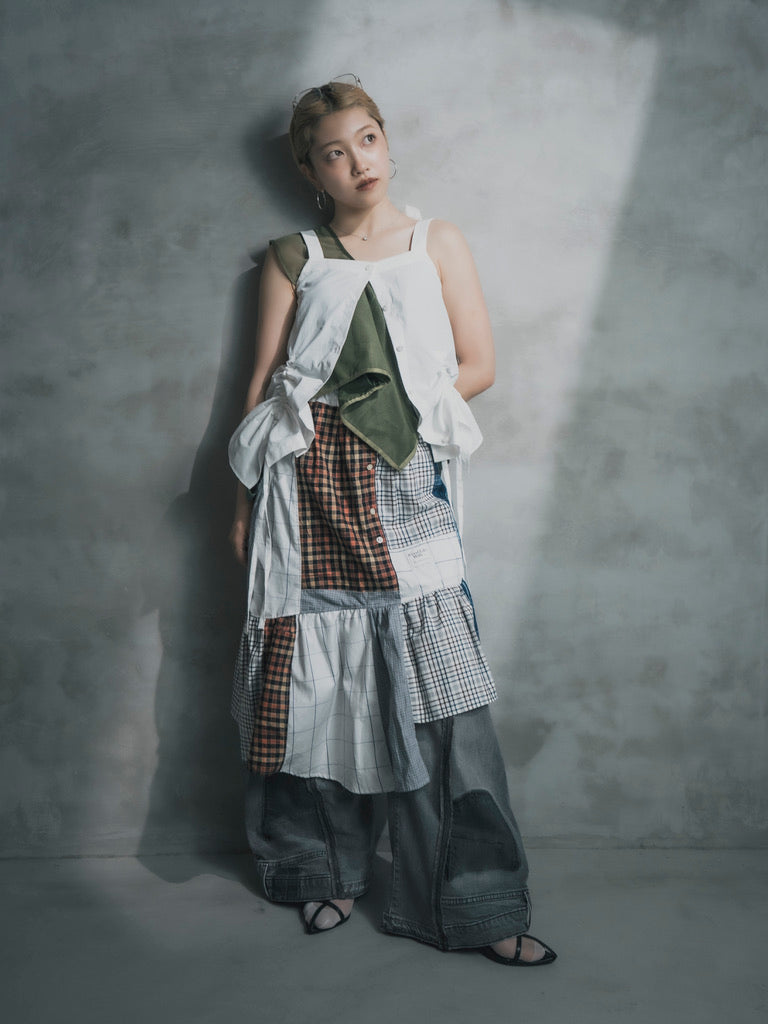 Upcycled Vintage Collection - Patchwork Check Flare Skirt
