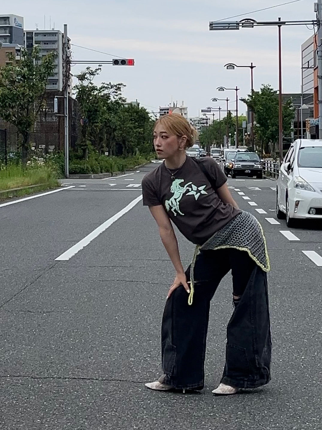 Fallin’ Lamb Fit T-shirt。 | Light Gray & Mint