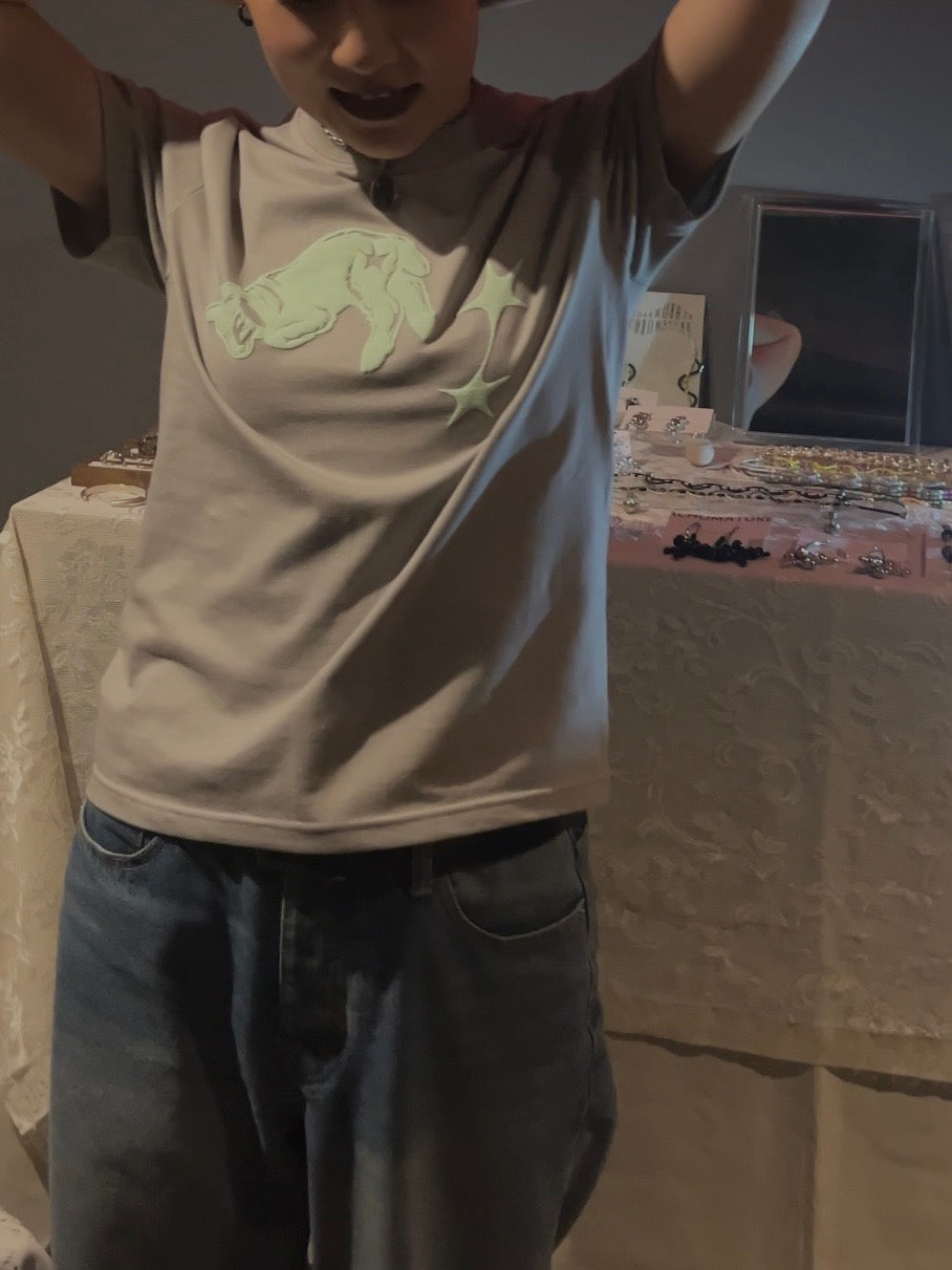 Fallin’ Lamb Fit T-shirt。 | Light Gray & Mint