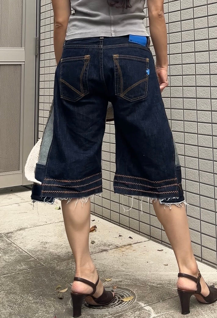 Upcycled Vintage Collection - Double Denim Wide Half Pants (Indigo)