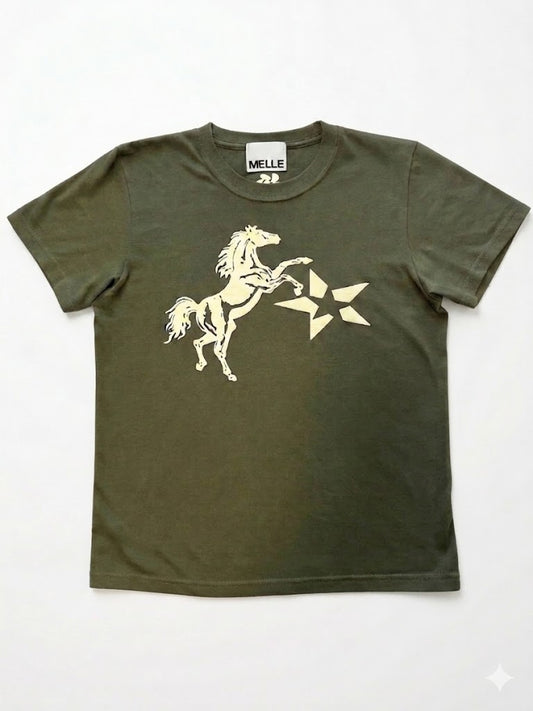 Jumpin’ Horse Fit T-shirt | Olive & Light Yellow